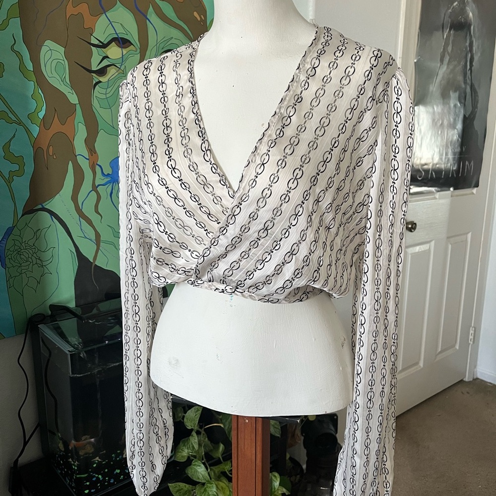 Elegant Chain Print Wrap Top